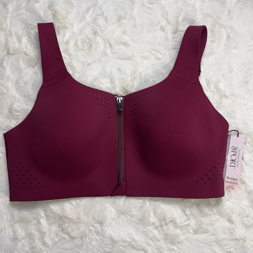 Victoria’s Secret‎ Burgundy Featherweight Max Sports Bra Zip Strappy Back 34C
